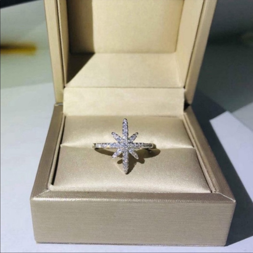 NEW 925 STERLING SILVER STAR SHOOTING DIAMOND RING - Picture 6 of 7